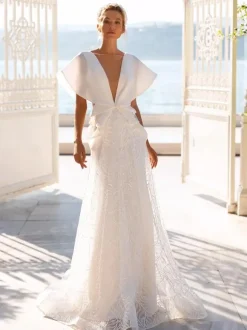 Simple Wedding Dress Lace Illusion Neckline Sleeveless Lace Mermaid Bridal Gowns