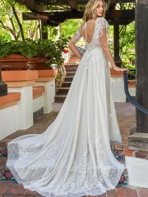 Simple Wedding Dress 2026 Lace V-Neck Sleeveless Lace A-Line Bridal Gowns Free Customization