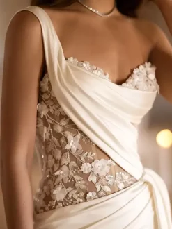 Simple Wedding Dress Mermaid One-Shoulder Sleeveless Lace Bridal Dresses