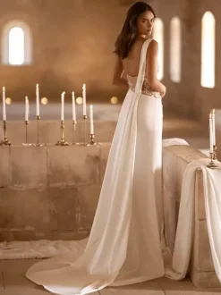 Simple Wedding Dress Mermaid One-Shoulder Sleeveless Lace Bridal Dresses