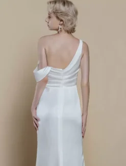 Simple Wedding Dress Mermaid Designed Neckline Sleeveless Lace 20cm Bridal Gowns