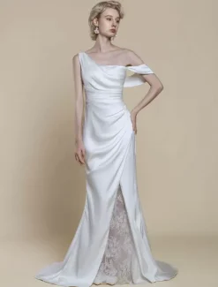 Simple Wedding Dress Mermaid Designed Neckline Sleeveless Lace 20cm Bridal Gowns