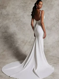 Simple Wedding Dress Mermaid Jewel Neck Sleeveless Applique Bridal Gowns