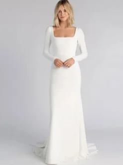 Simple Wedding Dress 2026 Mermaid Square Neck Long Sleeves Bridal Dresses Free Customization