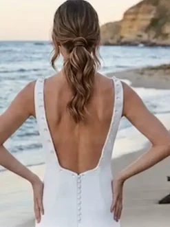 Simple Wedding Dress Polyester Square Neck Short Sleeves Mermaid Bridal Gowns