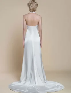 Simple Wedding Dress Polyester Designed Neckline Sleeveless Flowers Sheath 50cm Bridal Dresses
