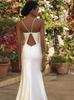 Simple Wedding Dress Satin Fabric Square Neck Sleeveless Mermaid Bridal Dresses