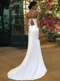 Simple Wedding Dress Satin Fabric Square Neck Sleeveless Mermaid Bridal Dresses