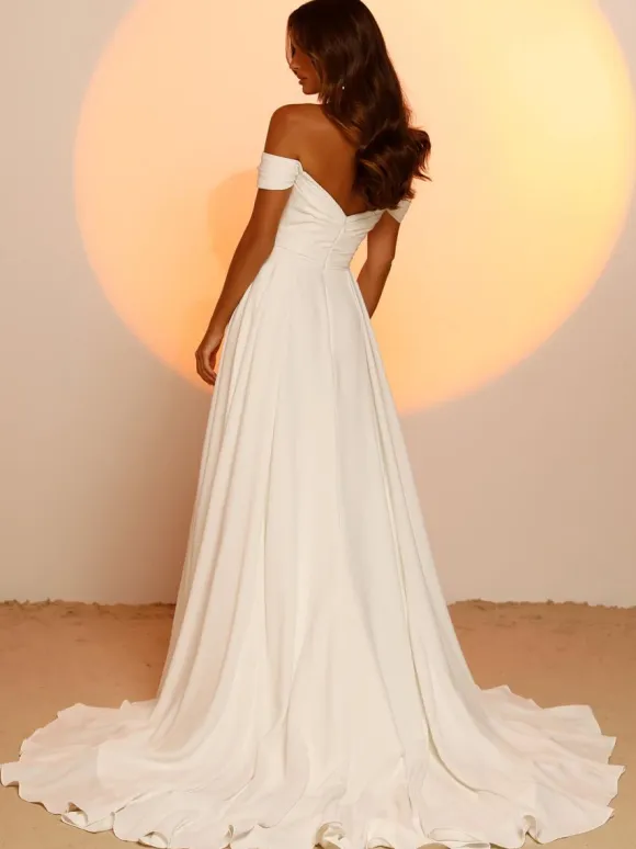 Simple Wedding Dress Satin Fabric Sweetheart Neck Sleeveless A-Line Bridal Gowns