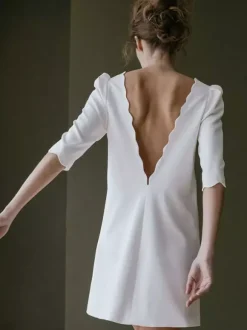 Simple Wedding Dress Short Designed Neckline 3/4 Length Sleeves Bridal Dresses