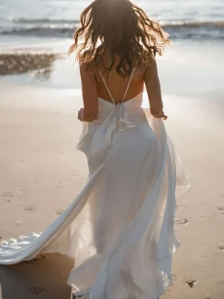 Simple Wedding Dress Square Neck Sleeveless A-Line Bridal Gowns Free Customization