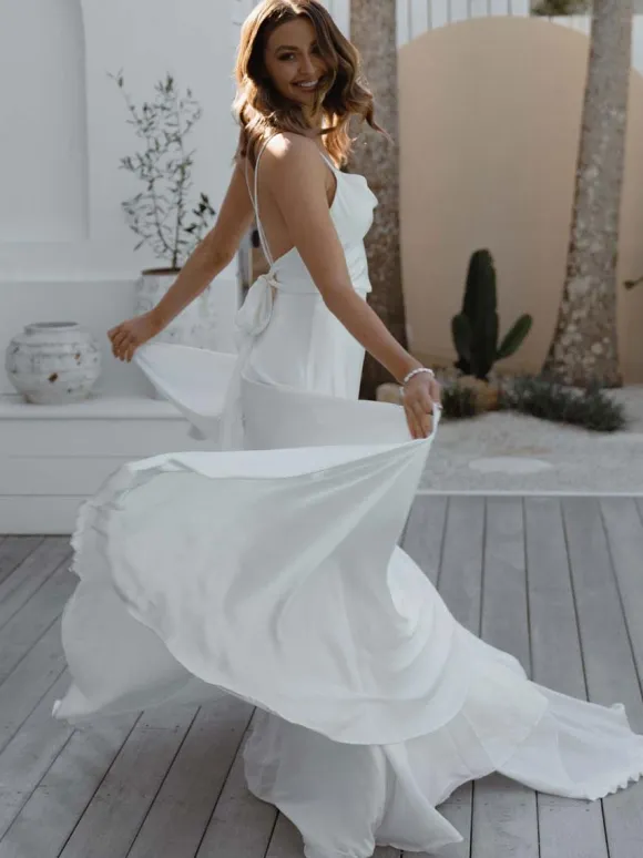 Simple Wedding Dress Square Neck Sleeveless A-Line Bridal Gowns Free Customization