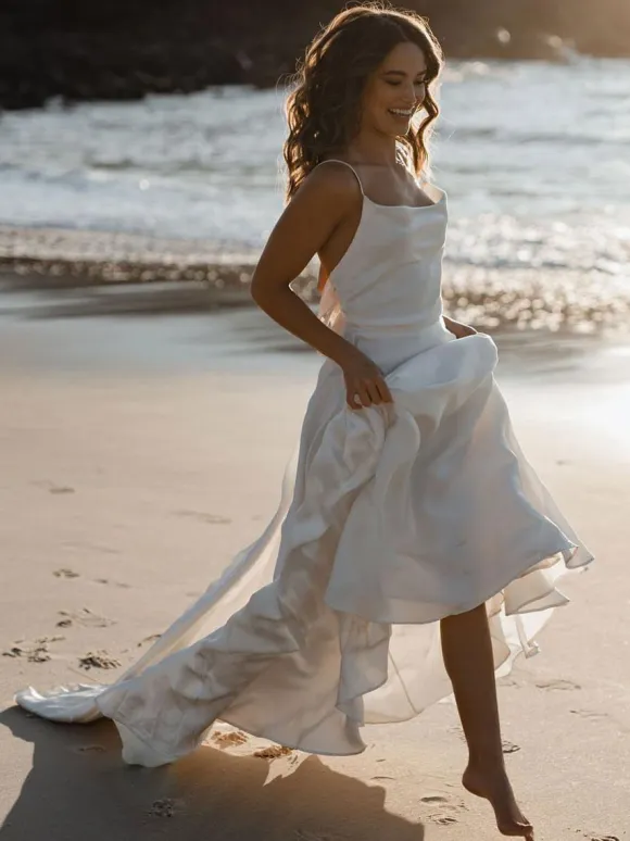 Simple Wedding Dress Square Neck Sleeveless A-Line Bridal Gowns Free Customization