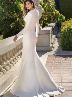 Simple Wedding Dress 2026 V-Neck Long Sleeves Buttons Mermaid Bridal Gowns Free Customization