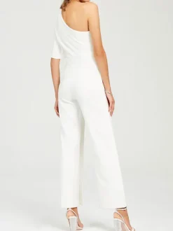 Simple Wedding Jumpsuits Ivory One Shoulder Culottes Bridal Dress