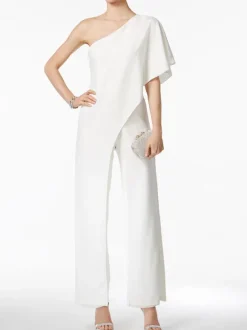 Simple Wedding Jumpsuits Ivory One Shoulder Culottes Bridal Dress