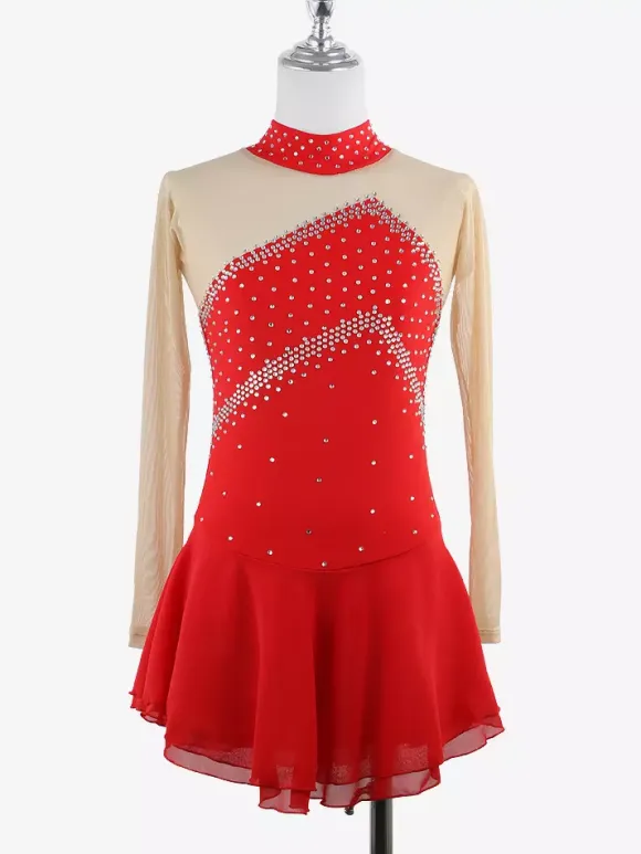 Skating Costume Girls Ladies Professional Figure Skating Competition Dresses Turtleneck Ballerina Outfits