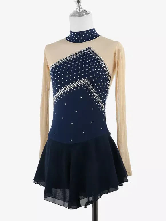 Skating Costume Girls Ladies Professional Figure Skating Competition Dresses Turtleneck Ballerina Outfits
