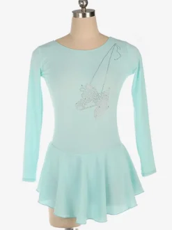 Skating Dress Aqua Polyester Bodycon Long Sleeves Dance Costumes