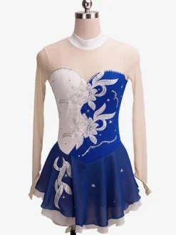 Skating Dress Red Floral Beading Ruffle Lycra Spandex Dance Costumes