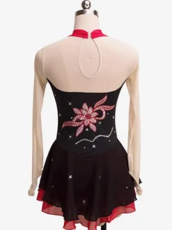 Skating Dress Red Floral Beading Ruffle Lycra Spandex Dance Costumes