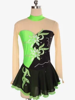 Skating Dress Red Floral Beading Ruffle Lycra Spandex Dance Costumes
