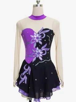Skating Dress Red Floral Beading Ruffle Lycra Spandex Dance Costumes