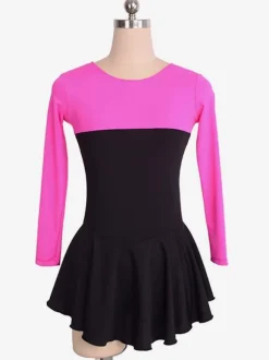 Skating Dress Rose Polyester Long Sleeves Two-Tone Dance Costumes