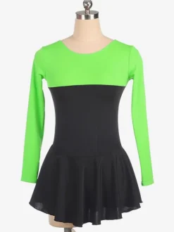 Skating Dress Rose Polyester Long Sleeves Two-Tone Dance Costumes
