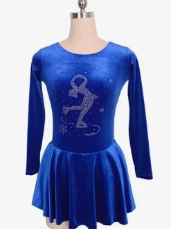 Skating Dress Royal Blue Velvet Beading Pleated Dance Costumes