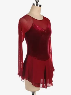 Skating Dress Blue Korean Velvet Long Sleeves Dance Costumes