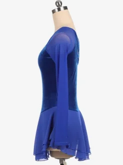 Skating Dress Blue Korean Velvet Long Sleeves Dance Costumes