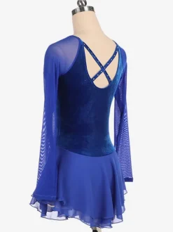 Skating Dress Blue Korean Velvet Long Sleeves Dance Costumes