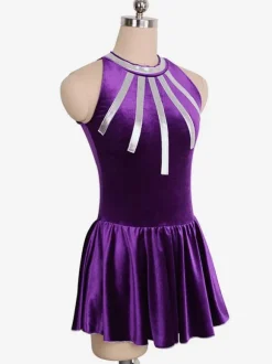 Skating Dress Purple Korean Velvet Two-Tone Dance Costumes