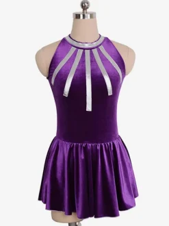 Skating Dress Purple Korean Velvet Two-Tone Dance Costumes