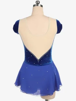 Skating Dress Royal Blue Beading Sheer Ruffle Velvet Dance Costumes