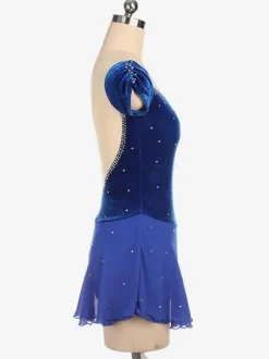 Skating Dress Royal Blue Beading Sheer Ruffle Velvet Dance Costumes