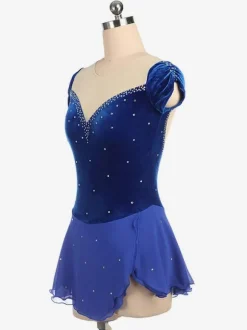 Skating Dress Royal Blue Beading Sheer Ruffle Velvet Dance Costumes