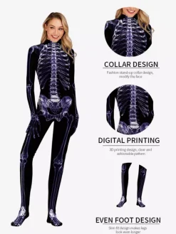 Skeleton Jumpsuit Full-Body Costume Prints For Adults