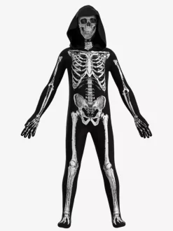 Skeleton Bodysuit Full-Body Costume With Hood For Kids And Adults 3D Bone Print Tight Outfit