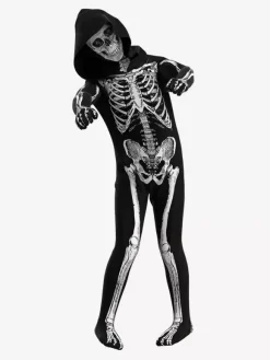 Skeleton Bodysuit Full-Body Costume With Hood For Kids And Adults 3D Bone Print Tight Outfit