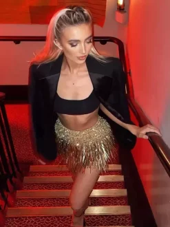 Skirt Clubwear Sequins Chic Fringe Gold Short Skirt