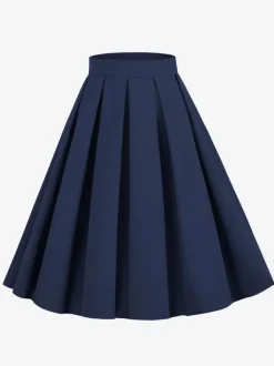Skirt For Women Dark Navy Pleated Raised Waist Layered Women Bottoms