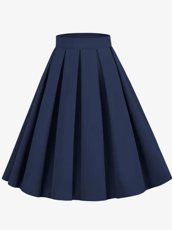 Skirt For Women Dark Navy Pleated Raised Waist Layered Women Bottoms