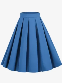 Skirt For Women Dark Navy Pleated Raised Waist Layered Women Bottoms