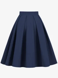 Skirt For Women Dark Navy Pleated Raised Waist Layered Women Bottoms