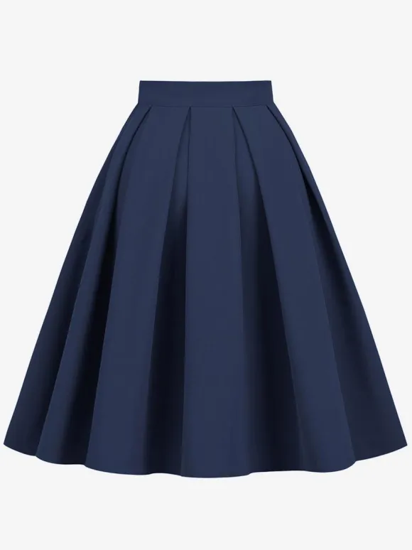Skirt For Women Dark Navy Pleated Raised Waist Layered Women Bottoms