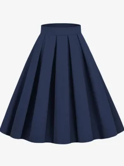 Skirt For Women Dark Navy Pleated Raised Waist Layered Women Bottoms