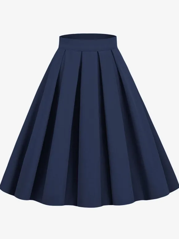Skirt For Women Dark Navy Pleated Raised Waist Layered Women Bottoms