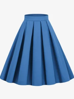 Skirt For Women Dark Navy Pleated Raised Waist Layered Women Bottoms